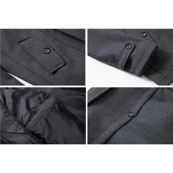 Men's Thermal Single Breasted Wool Blend Coat Peacoat with Detachable Zipper - Picture 6 of 7